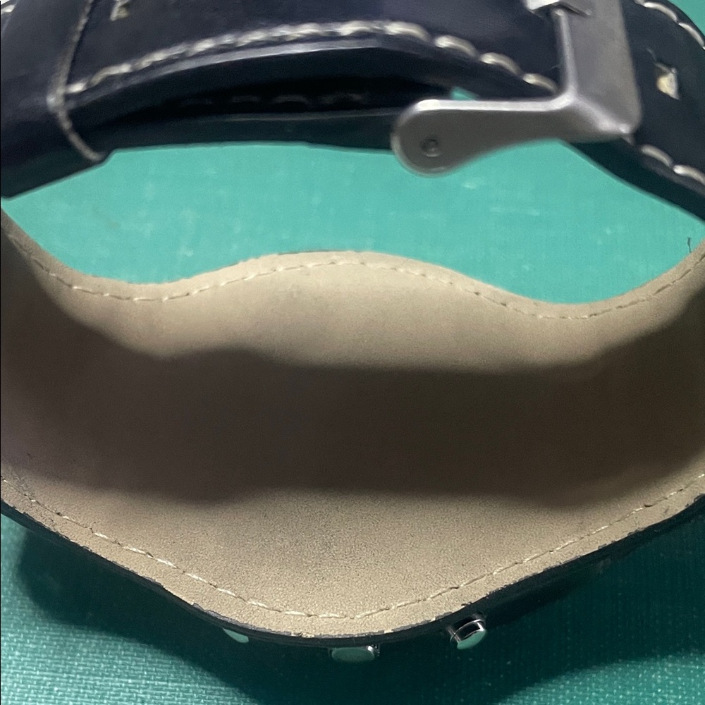 Black Leather Strap Watch with Green Accents - Picture 5 of 7